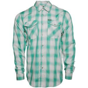 NWT Dixxon Flannel Claddagh Green & White Plaid Pearl Snap Long Sleeve Bamboo